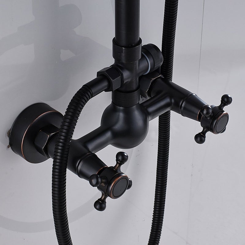 GGStudy Oil Rubbed Bronze Rain Shower System Set 2 Knobs Mixing 8 Inch Round Rainfall Shower Head with Handheld Spray Bathroom Shower Faucet - Image 5